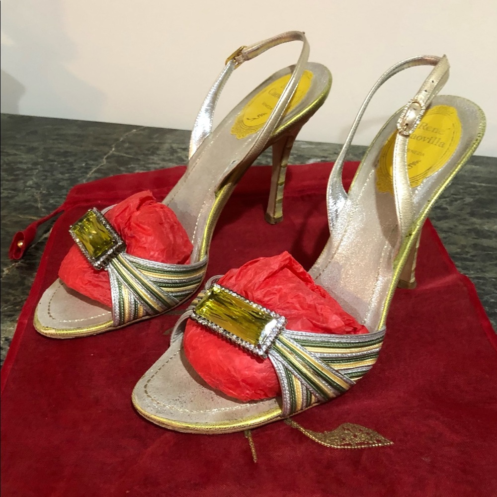 Rene Caovilla Slingback Shoes Crocodile Heel 37.5